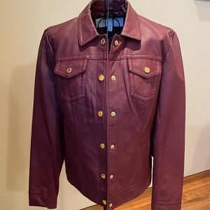 Vegan leather jean jacket style jacket.